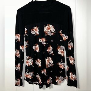 Black and Floral Long Sleeve Top